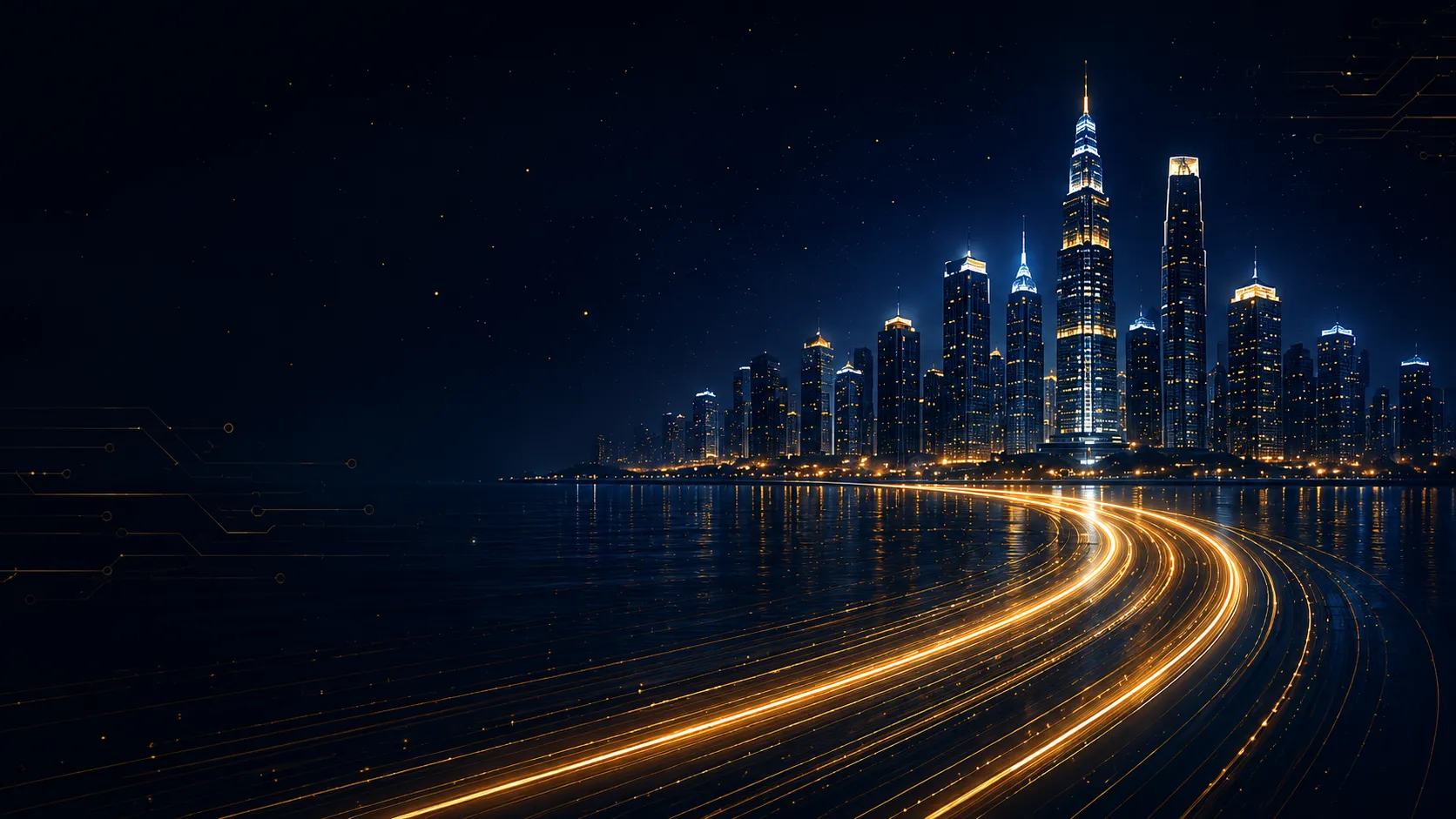 Executive standing in a boardroom overlooking the Dubai skyline at dusk